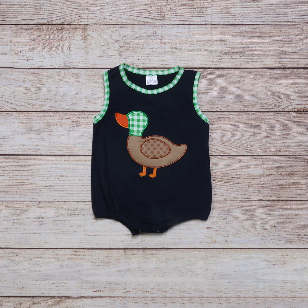 

Летняя одежда для мальчиков темно-синий без рукавов Зеленый Клетчатый комбинезон с вышивкой дикая утка для малышей