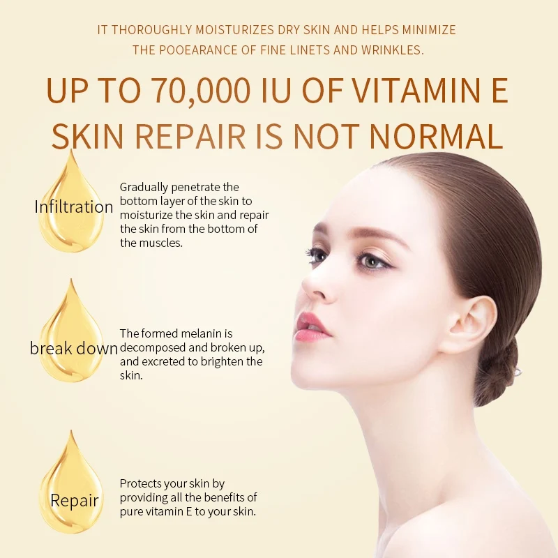 Vitamin E Moisturizing Essential Oil Face Serum Lighten Fine Lines Freckles Firming Skin Brighten skin Colour Facial | Красота и