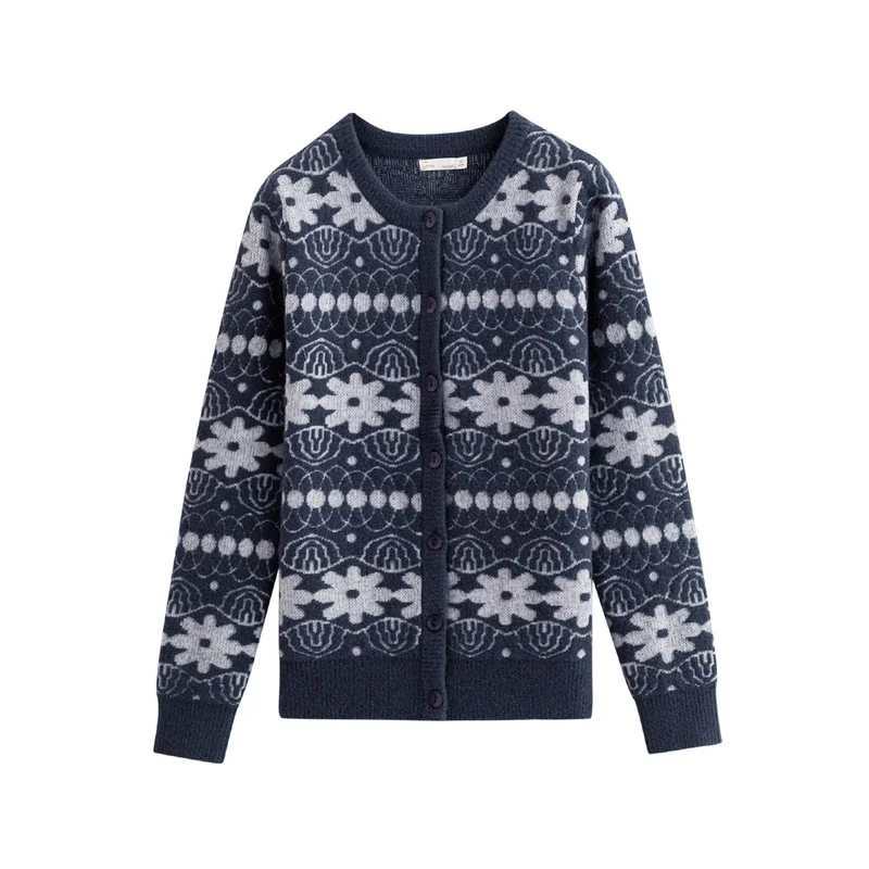 

INMAN Winter Women's Slim Sweater Jacket Cardigan Thickened Retro Flower Jacquard Plush Knitting