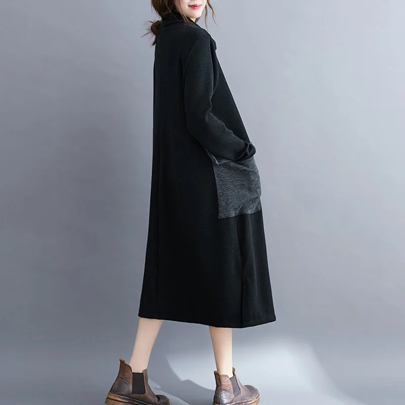 

2020 New Autumn Winter Women Dress Vintage Plus Size Turtleneck Long Sleeve Knitting Dresses Female Vintage Lady Vestidos Robe