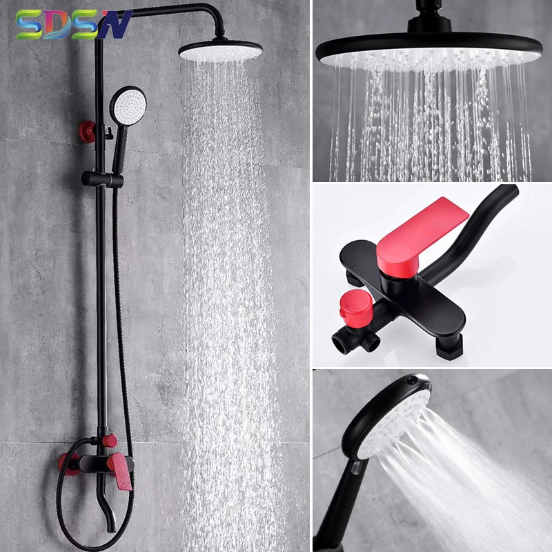 

Red Bathroom Shower Set of Fashion Red Black Bathroom Shower System Brass Bathtub Faucets Rainfall Shower Head Red Shower Set