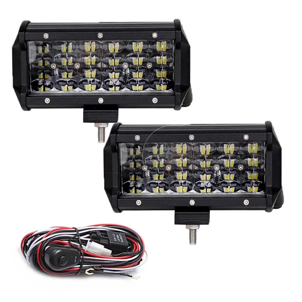 2 предмета Quad строк 7 дюймовый светодиодный бар рабочий светильник 12V 72W 7200lm 6000 К