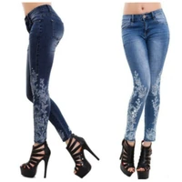 women floral embroidered denim pants trousers jeans skinny high waist slim s 5xl