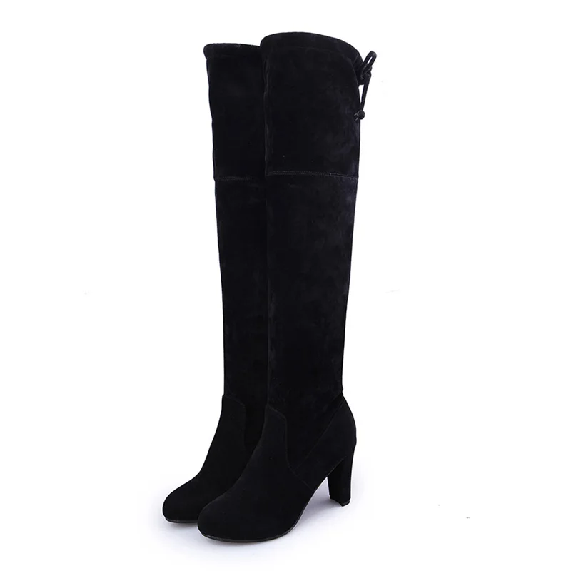 Женские ботинки Зимние сапоги Пикантные на высоком каблуке Длинные однотонные с