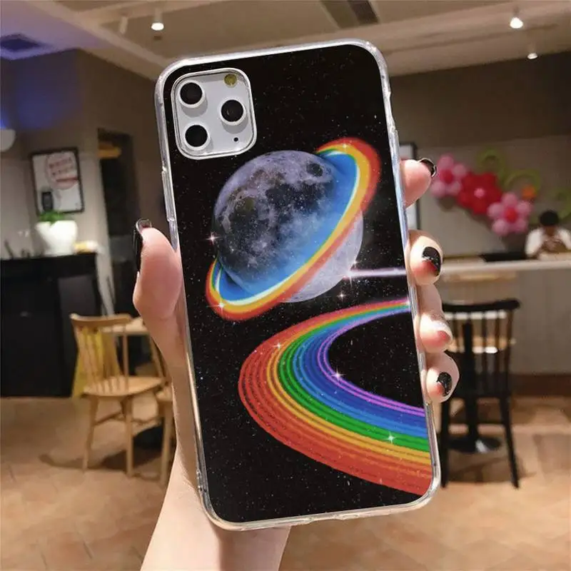 

Cartoon space planet Phone Case Transparent for iPhone 6 7 8 11 12 s mini pro X XS XR MAX Plus cover funda shell