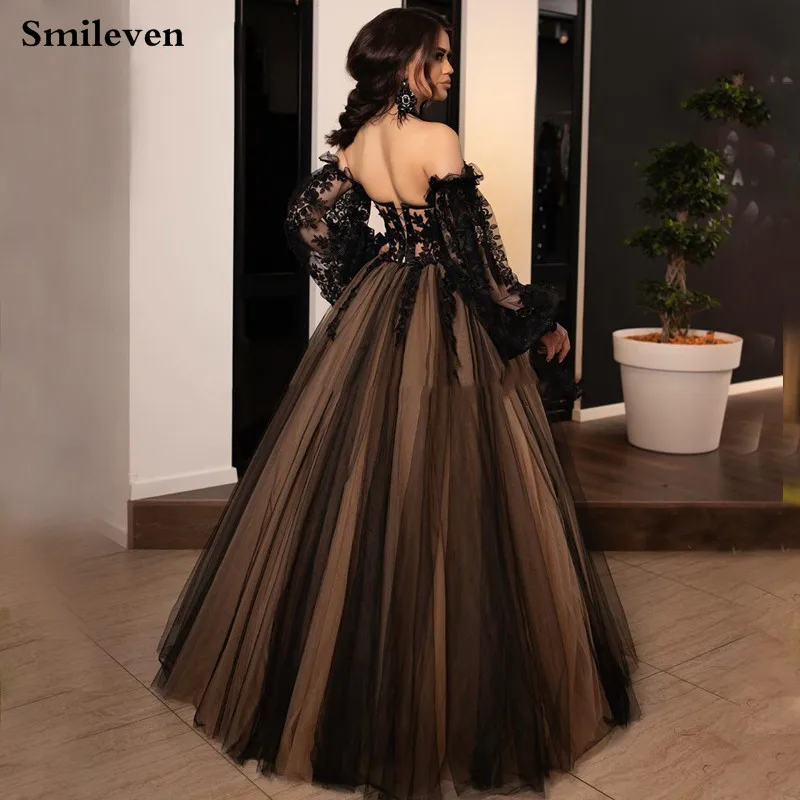 Smileven сексуальное черное вечернее платье с открытыми плечами кружевное длина 2019