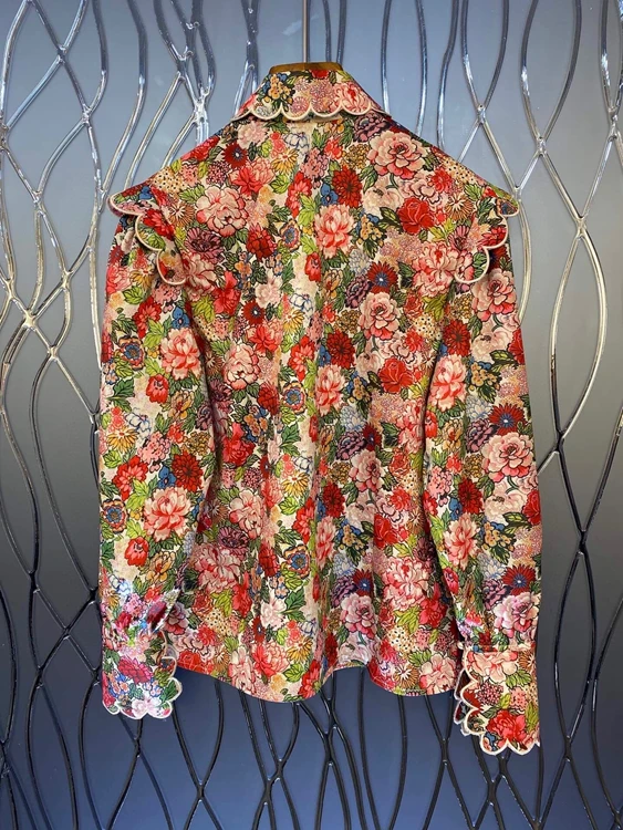 

2020 autumn and winter new women's wave lace lapel flower pattern decoration long-sleeved all-match shirt 1213
