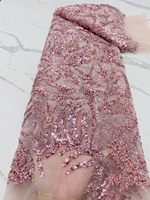 2022 onion pink embroidery luxury beading lace fabric sequence mesh french tulle lace fabrics for wedding party dress 4545b
