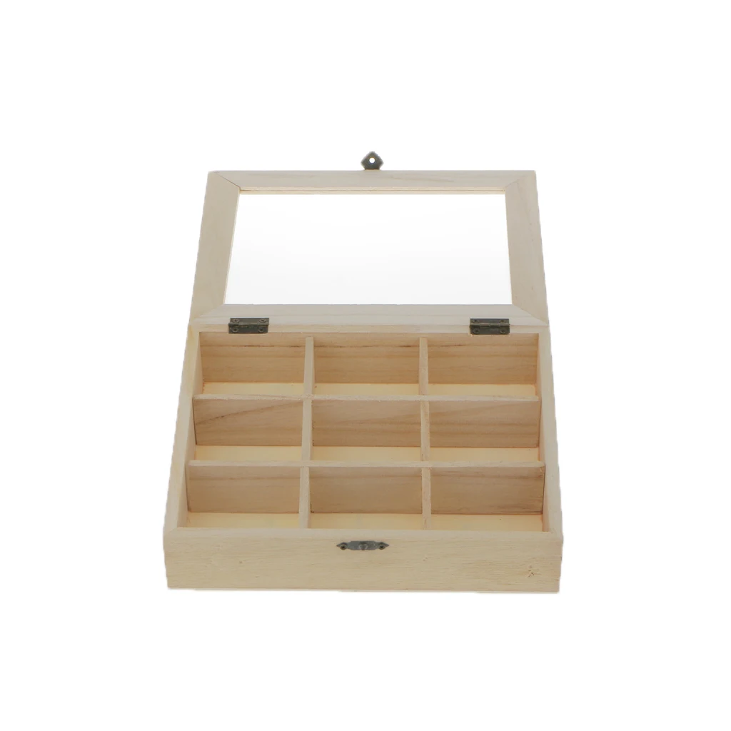 Незавершенный простой деревянный ящик 9 решеток стеклянная крышка для