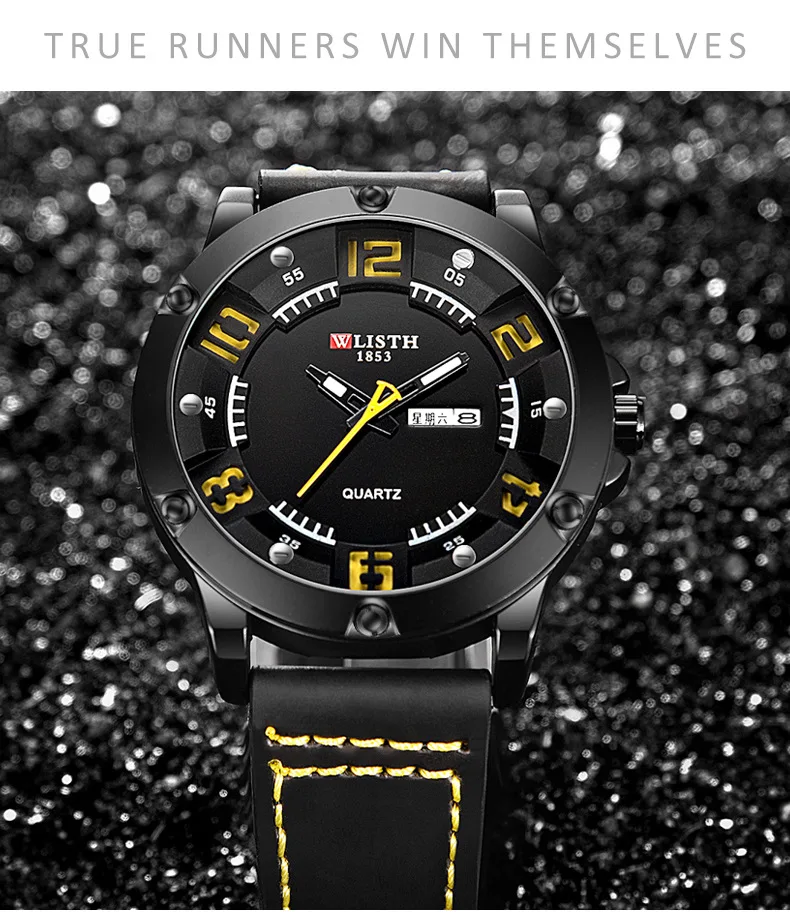 

WLISTH Hot Selling Sports Watch Men Fashion Waterproof European American Quartz Wristwatch Big Dial Quality Leather Men's Watch