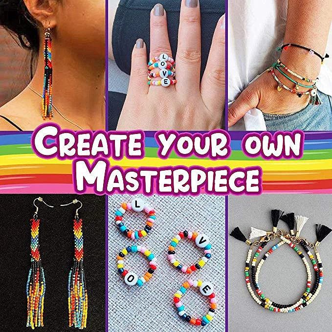 Jewelry Making Kit Beads for Bracelets - Bead Craft Set Glass Pony Seed Letter Alphabet DIY Art and Valentine H | Украшения и
