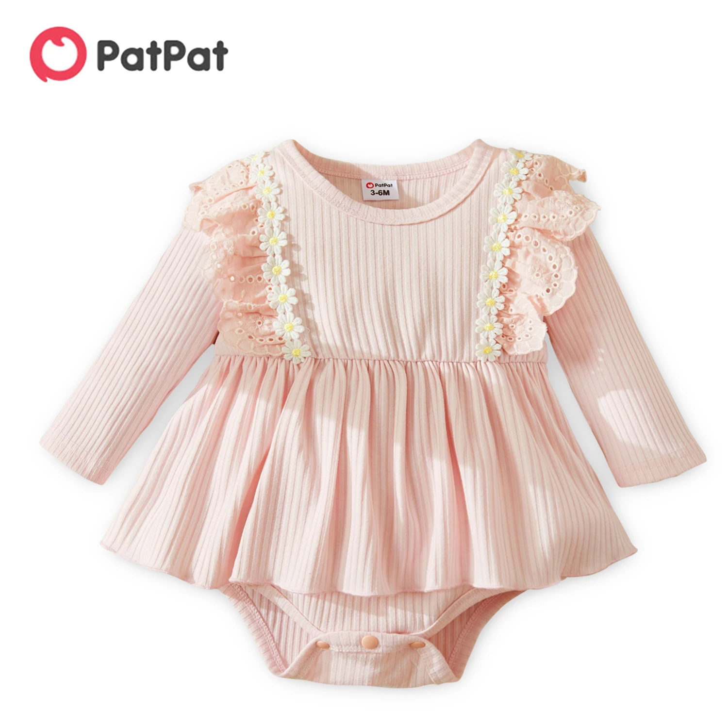 

PatPat Baby Girl Daisy Embroidery Ruffled Long-sleeve Bodysuit Romper