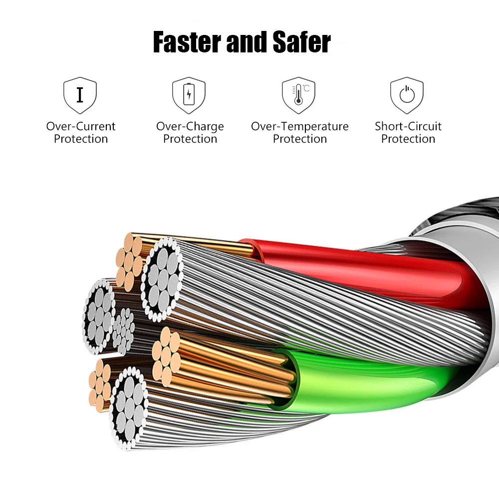 Магнитный USB кабель 1 м Светодиодный светящийся струящийся Micro Type C мобильный