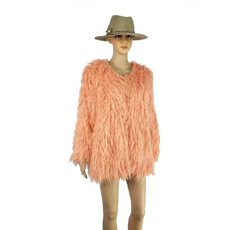 Розовое пушистое пальто FHILLINUO из искусственного меха в стиле бохо женские