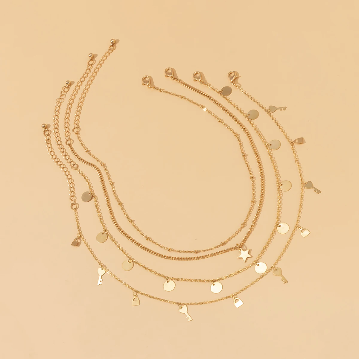 

PuRui Multi Layer Chain with Lock/Key/Star/Sequin Pendant Necklace for Women Punk Short Choker Necklace Set 2021 Fashion Jewelry