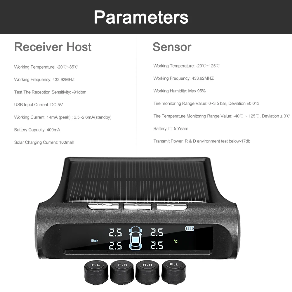 Система контроля давления в шинах TPMS, универсальный беспроводной дисплей в реальном времени, 4-кратное давление и температура с 4 внешними датчиками