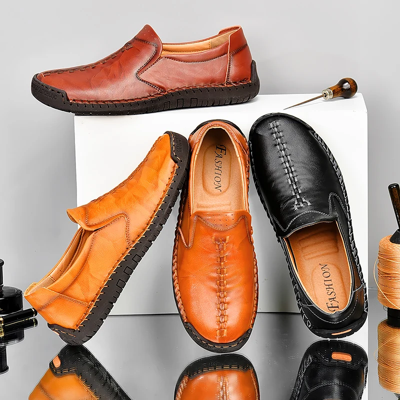 

Classic Men Casual Shoes Slip-On Leather Loafers Shoes Handmade Mens Moccasins Shoes Italian Designer Style Shoe Size 38-48