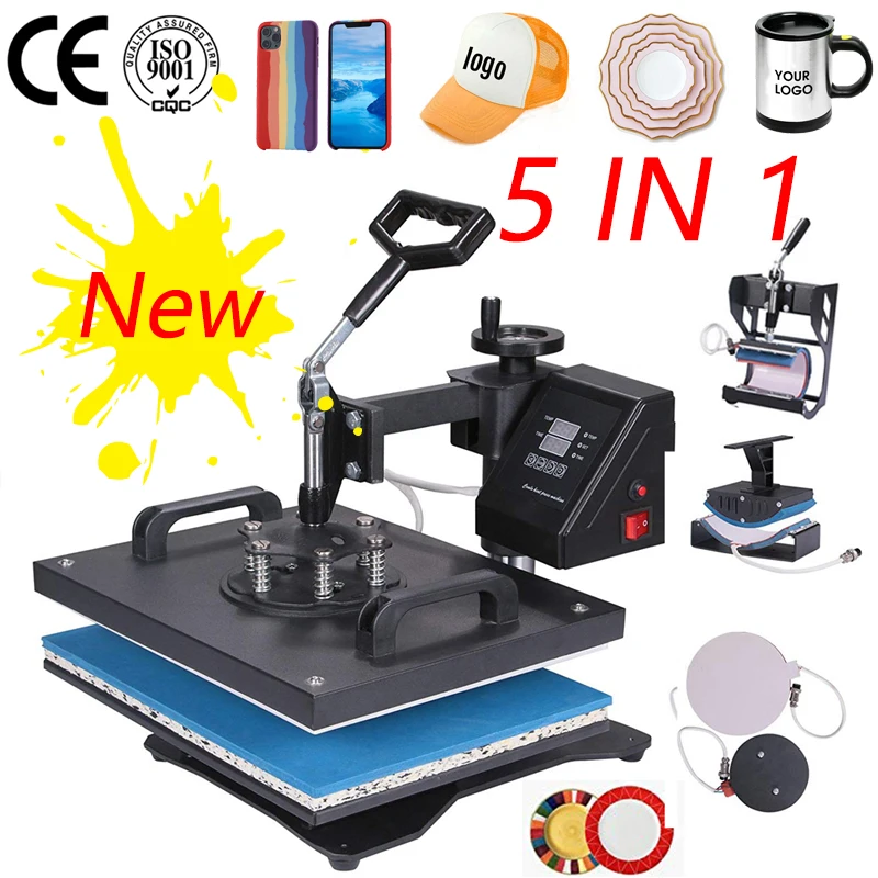 

Double display 30*38CM 5 in 1 Combo Heat Press Machine 2D Sublimation Printer Printing Machine T-shirt Cap Mug Plates Case