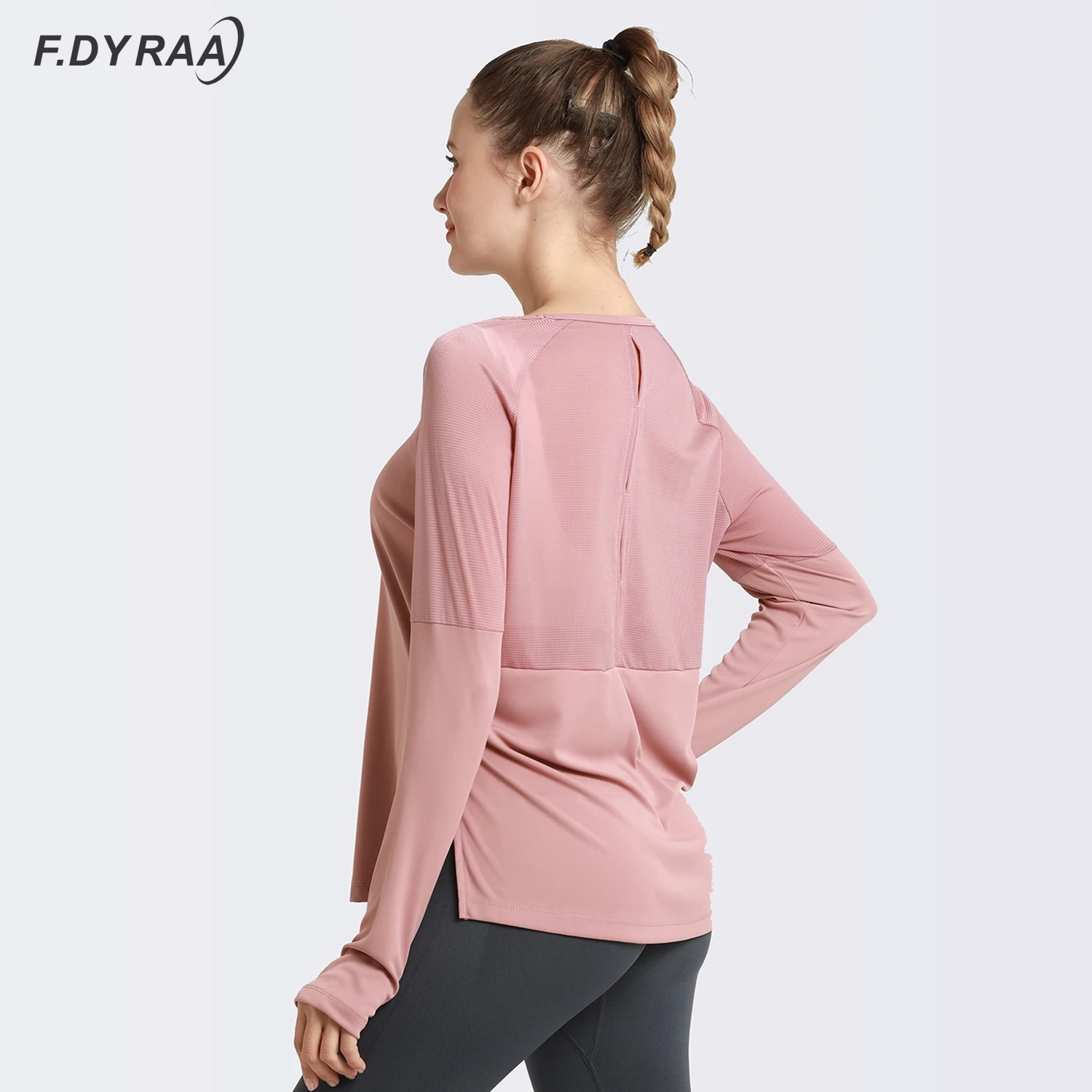 

F.DYRAA 2022 New Net Yarn Patchwork Shirt Women Sports Long Sleeve T Shirts Quick-Drying Loose Gym Yoga Tops T-shirt Sportswear