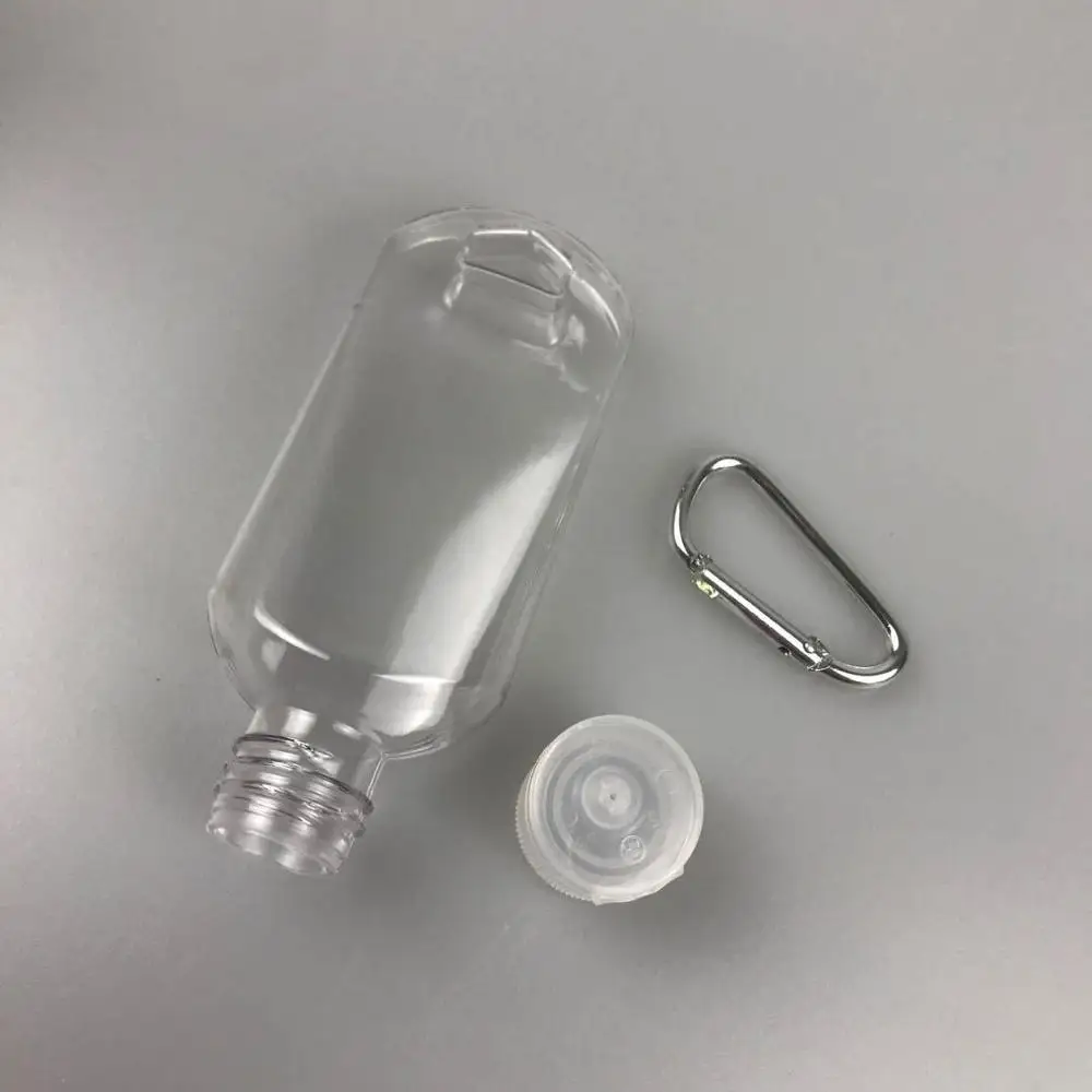 Botella rellenable de Alcohol vac&iacute;a con gancho para llavero, botella de desinfectante de manos de pl&aacute;stico transparente para viaje, 50ML, #39685-1