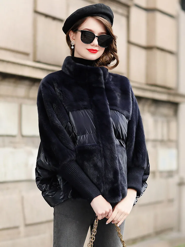Winter new fashion mink fur down jacket women's short mink bat coat