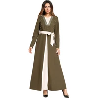 middle eastern womens dress arab robe muslim dubai long sleeve beaded fake two piece dress slim thin fashion dress