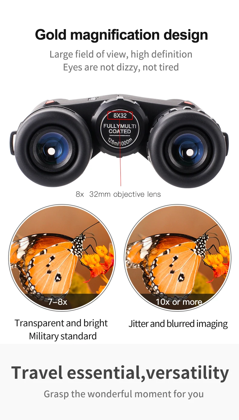Бинокль Eyeskey 8x32 HD Профессиональный охотничий телескоп полностью многослойный зум Bak4 призма оптика с ремешком 3 цвета