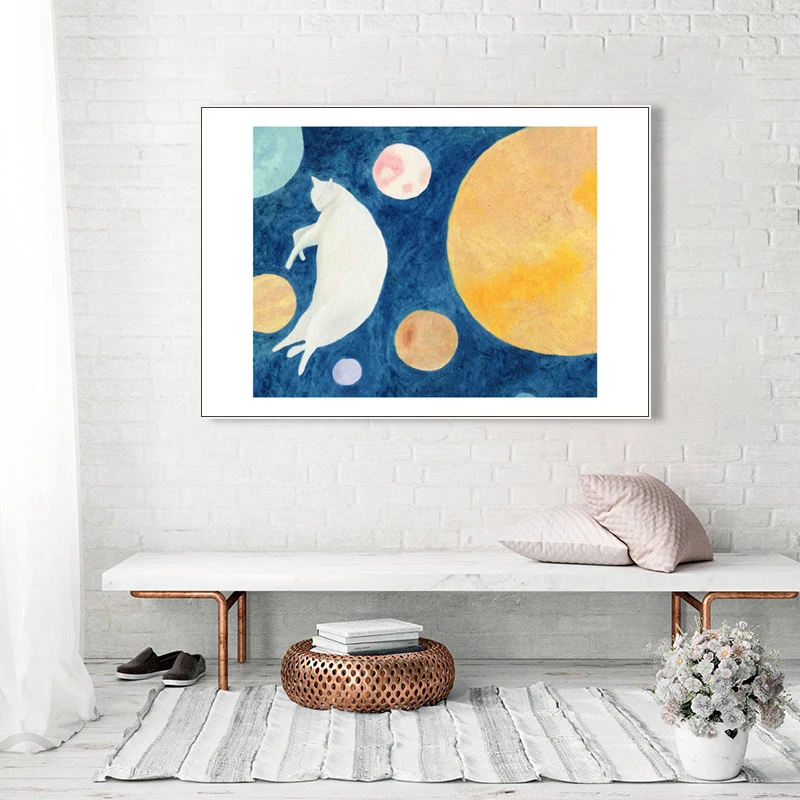 Картина маслом элегантный милый белый кот лошадь масло стиль растение Холст Картина плакаты и печать стены Искусство для гостиной домашний декор