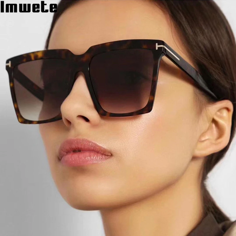 

Imwete 2021 New T-Shaped Big Frame Square Women Sunglasses Men's Trend Sun Glasses Personalized Gradient Eyeglasses UV400