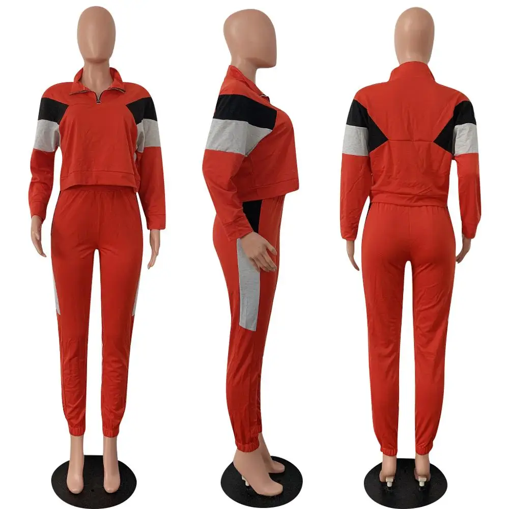 Зимний женский спортивный костюм GL цветной лоскутный свитшот с длинным рукавом и