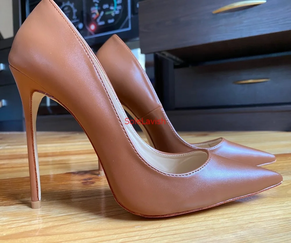 

12cm Stiletto Heels Brown Pointed Toe Shoes Thin High Heel Wedding Shoes Big Size Dress Pumps Size45