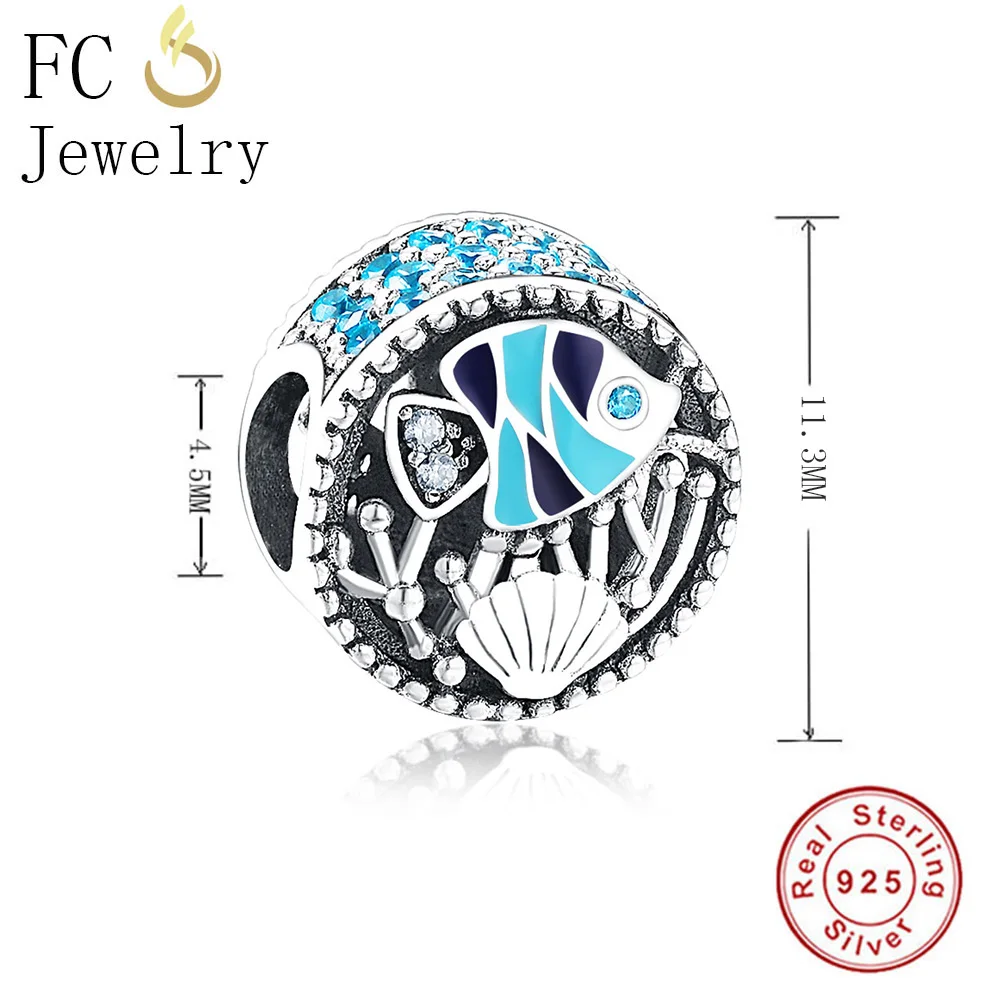 FC Jewelry Fit Original Brand Charm Bracelet 925 Sterling Silver Ocean Life Fish Mix Enamel Sea Shell Beads Berloque Gift DIY | Украшения и