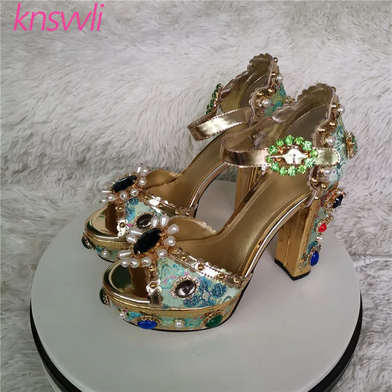 Популярные синие босоножки на платформе с принтом женские летние туфли не