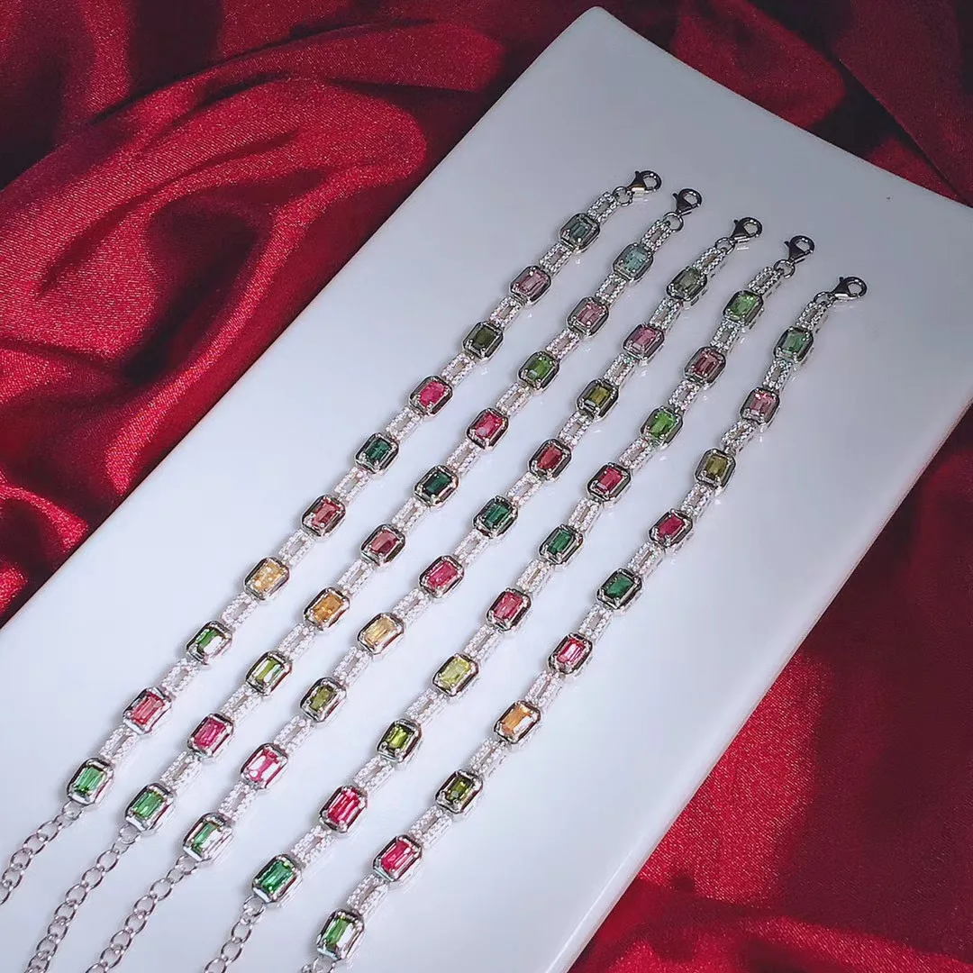 

925 sterling silver natural square tourmaline bracelet luxury gem charm bracelet women's fine jewelry gift