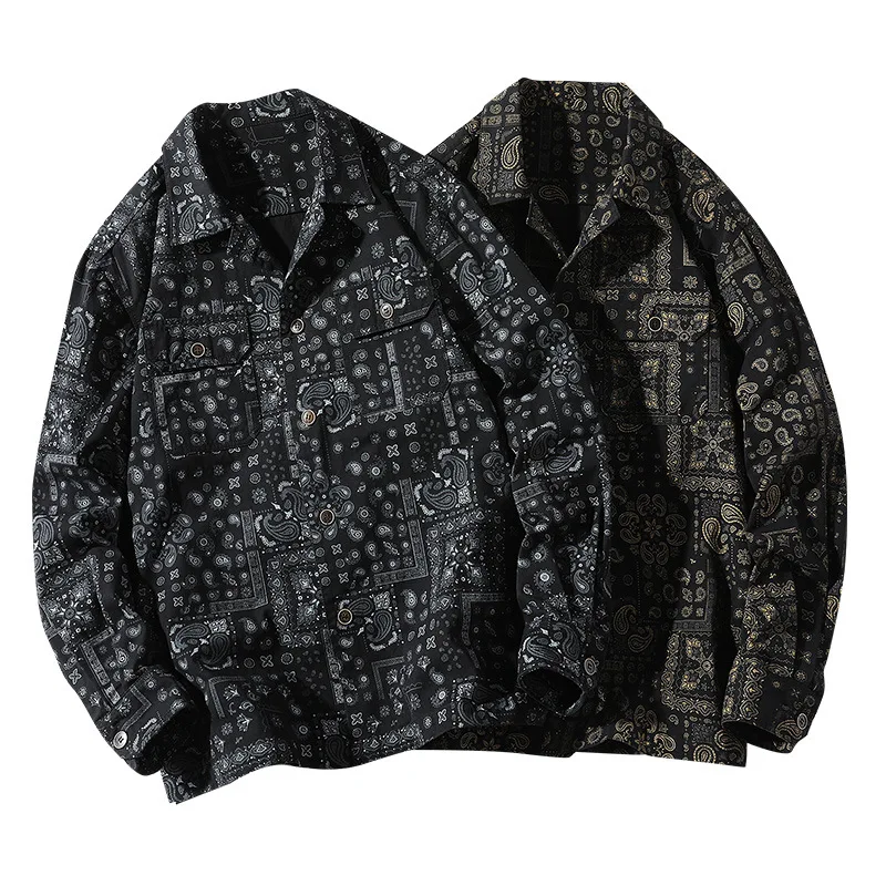 

Spring and autumn new fashion brand youth casual Lapel floral long sleeve cardigan