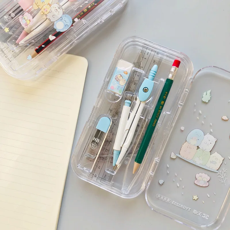 8 in 1 Cute Cartoon Sumikko Gurashi Compass Set Drawing Ruler Eraser Pencil Geometry Protractor for Students School Office | Канцтовары