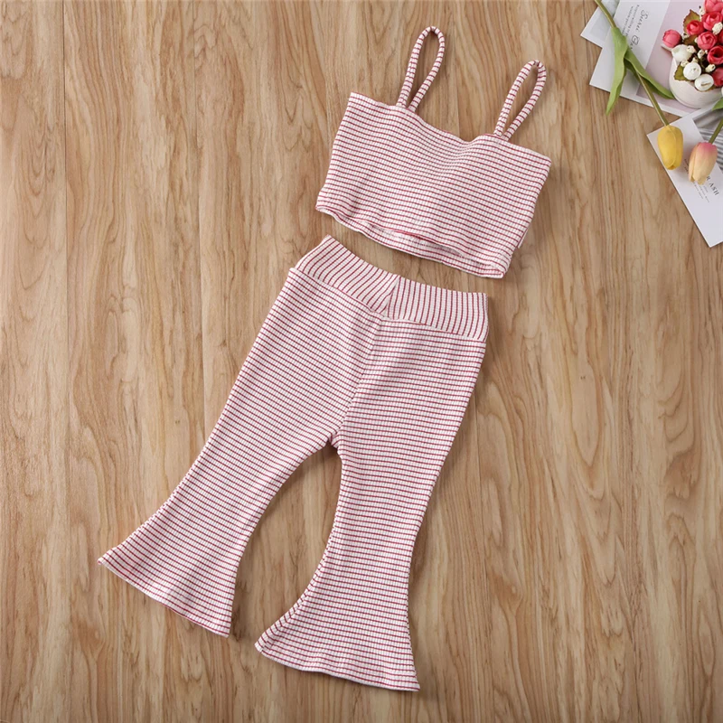 Комплект детской одежды для новорожденных девочек полосатый кроп-топ на