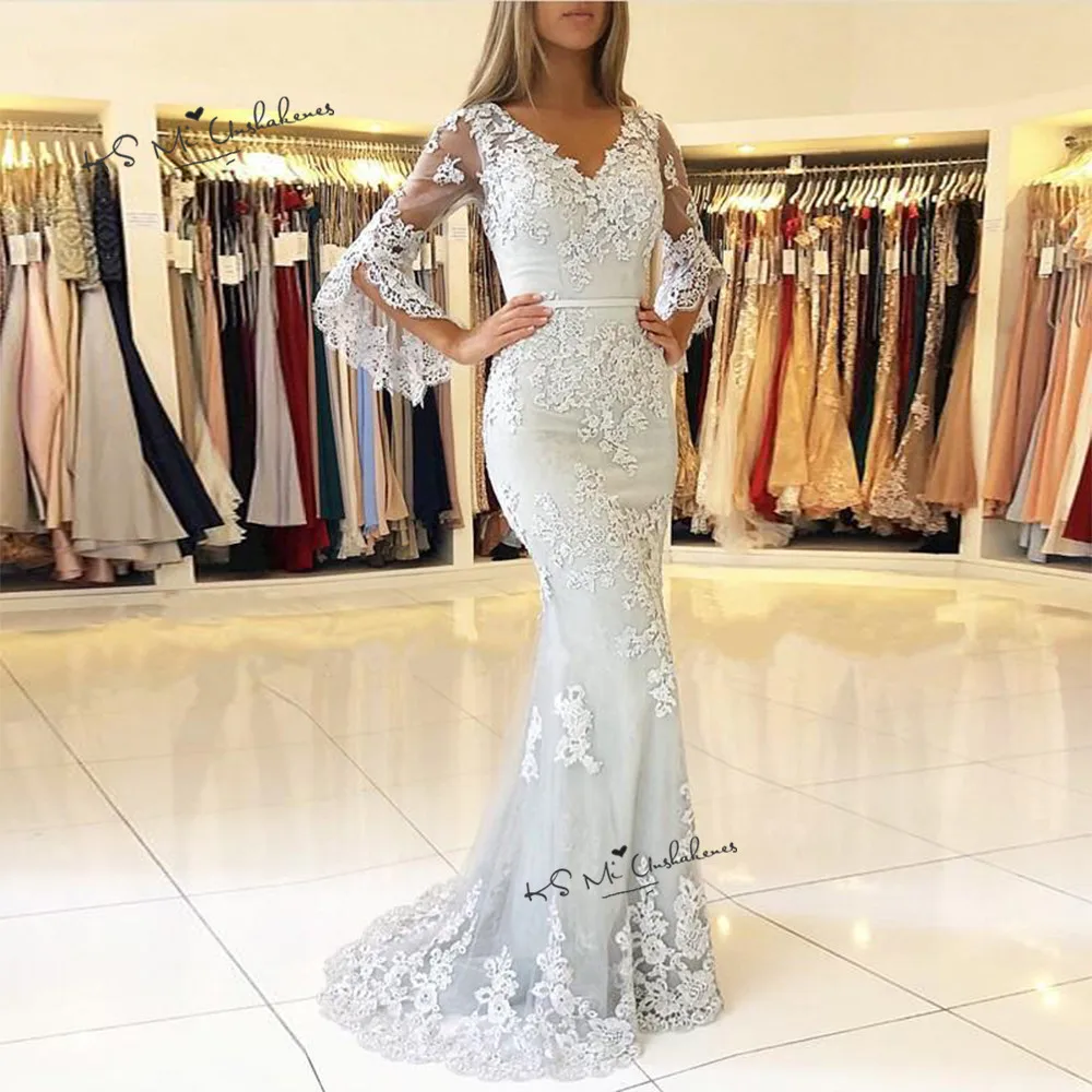 Мусульманское элегантное кружевное длинное вечернее платье Vestido de Gala Русалка Выпускные платья исламский Дубай Саудовская Арабский официальный вечерний наряд