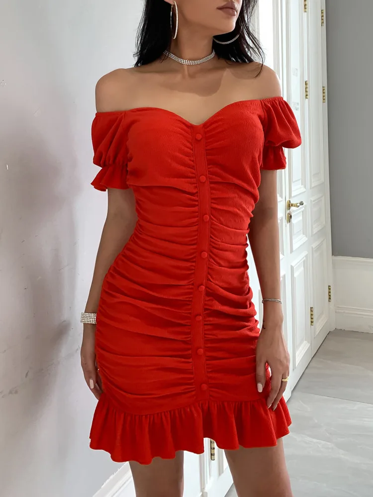 Dressmecb с открытыми плечами облегающее платье женское плиссированное