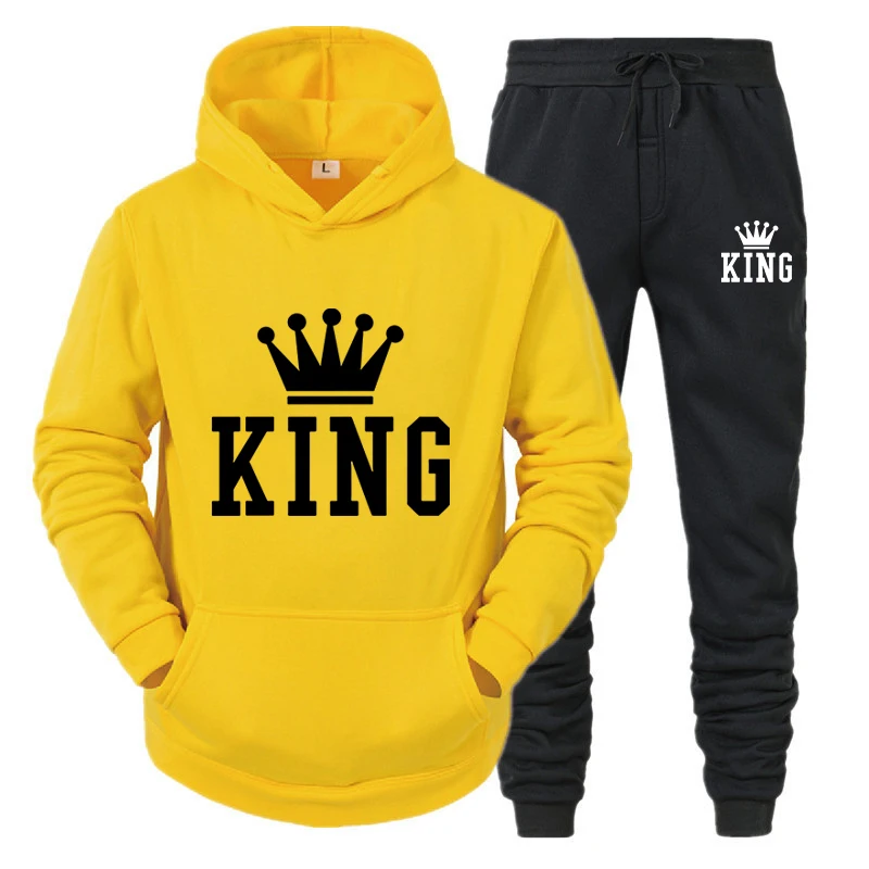 Autumn Winter Fashion Brand Men Tracksuit New Men's KING Hoodies + Sweatpants Two Piece Suit Hooded Casual Sets Male Clothes
