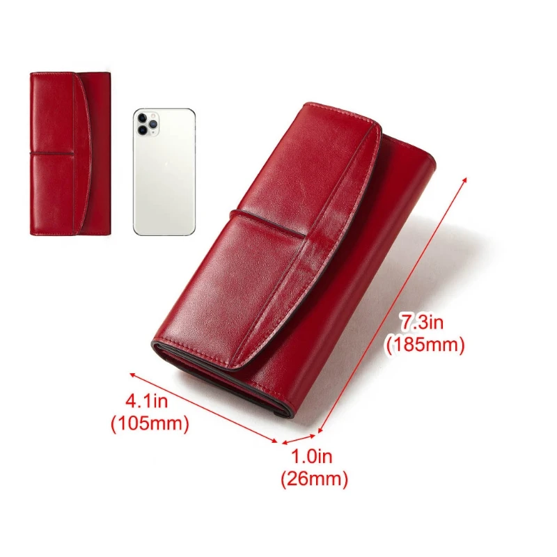 

RFID Women Genuine Leather Long Wallet Phone Card Holder Checkbook Organizer Zipper Coin Purse Fashion Carrier Holster