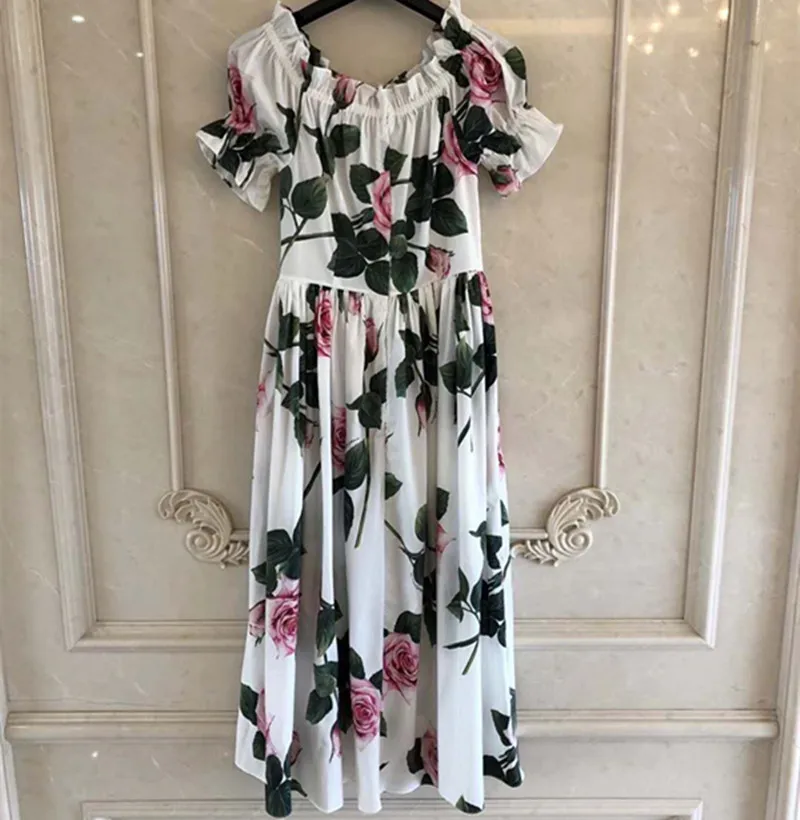 Весна-лето 2020 винтажное платье с принтом розы сексуальное открытыми плечами