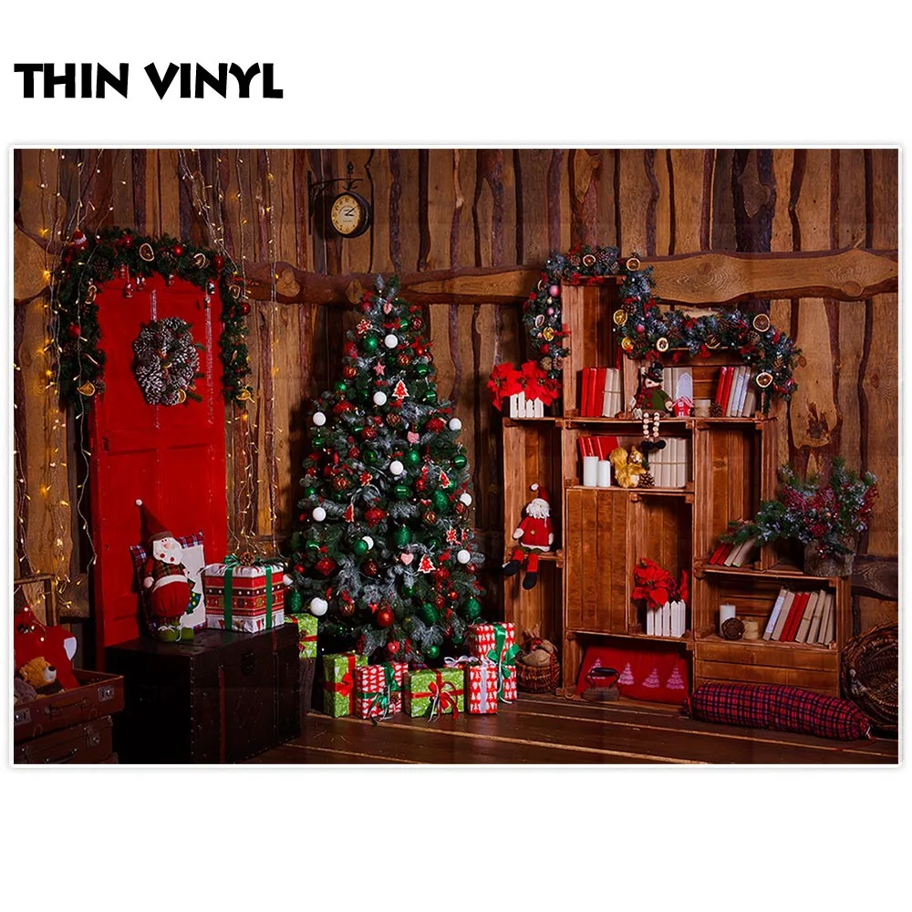 Фотофон с изображением Allenjoy дерева Рождественская елка книжная полка подарки часы год боке Блестящий Фон для фотосъемки