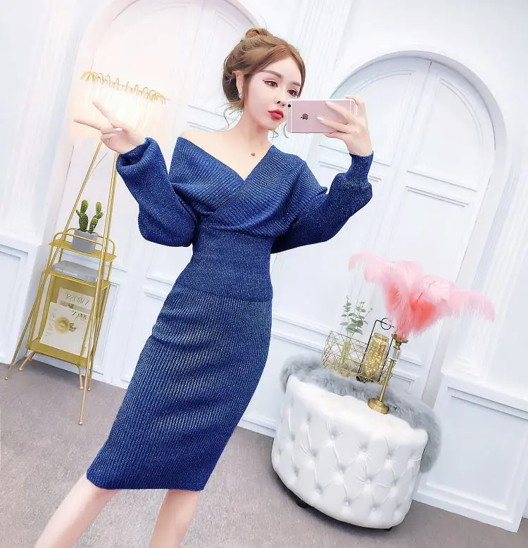 Сексуальные блестящие вечерние трикотажные Облегающие юбки костюмы для женщин