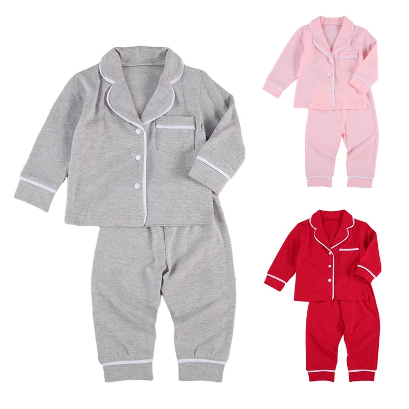 

Autumn Winter Baby Girls Boys Pajama Sets Casual Solid Long Sleeve Single Breasted Tops Long Pants 2pcs Clothes Set 0-5Y