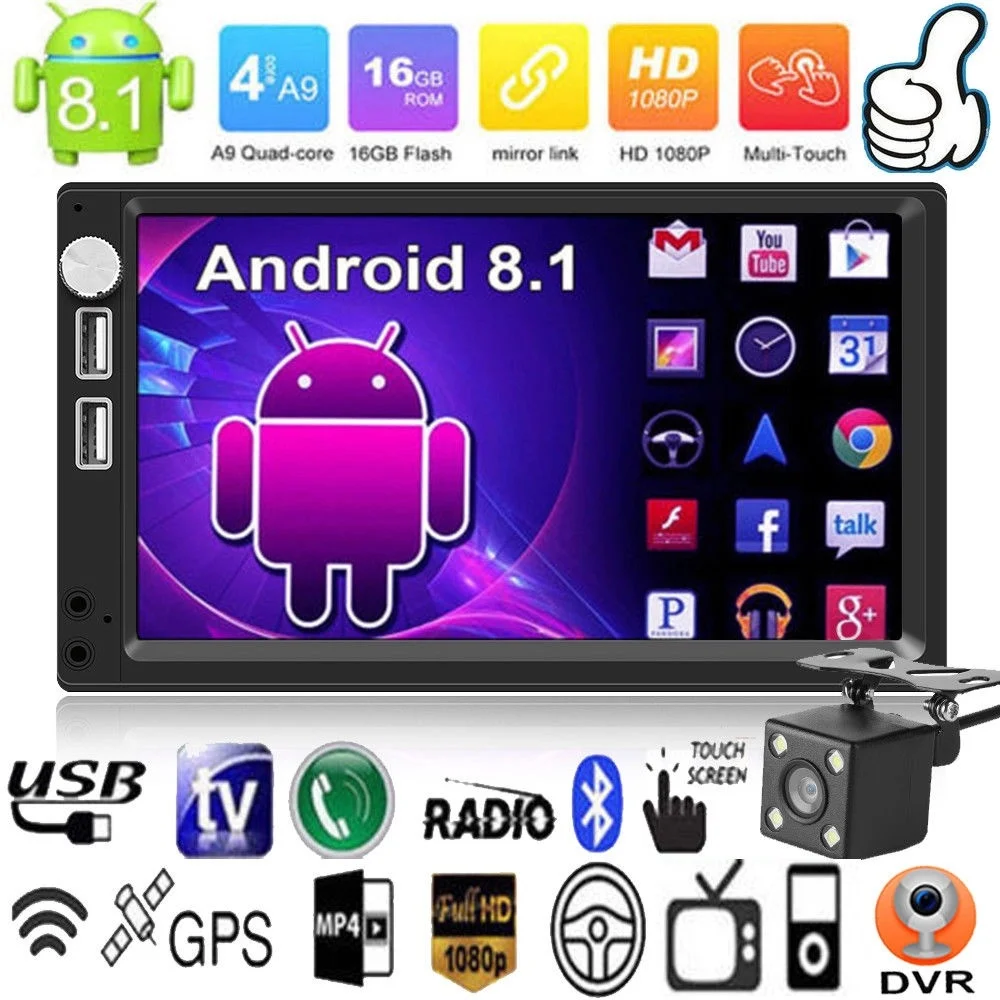 7&quot Android 8.1 2DIN Autoradio Stereo MP5 Player GPS Navi Touch BT WiFi Car Radio + Camera | Автомобили и мотоциклы