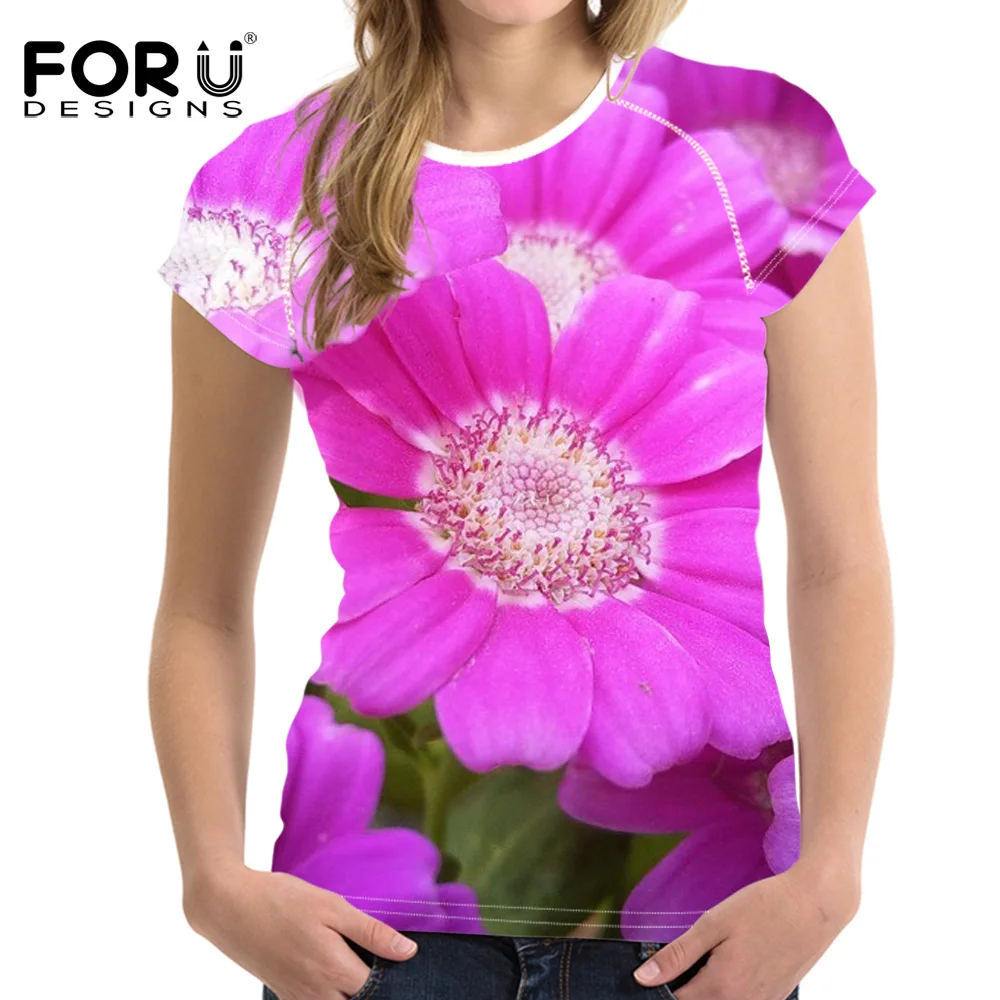 FORUDESIGNS/футболка с рисунком подсолнуха; 3D Цветочные розовые футболки для женщин; футболки для девочек; милые женские эластичные повседневные футболки с короткими рукавами - Цвет: Y0973BV