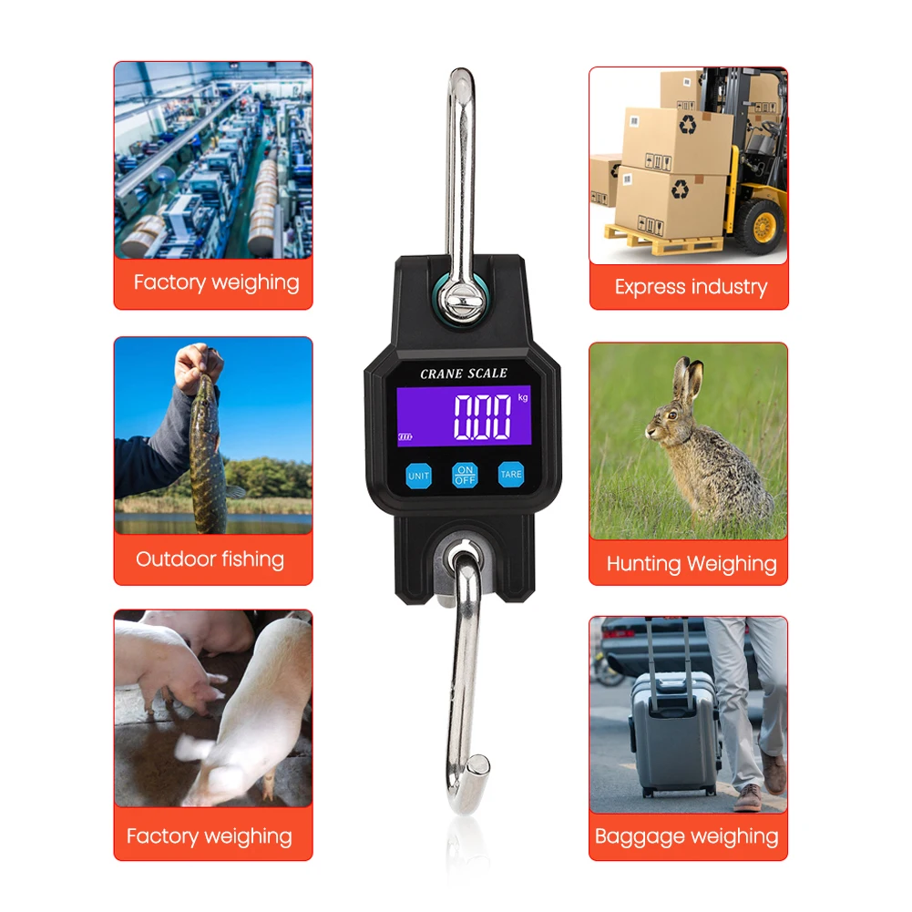 

300kg/50g Rechargable LCD Display Screen Electronic Huntings Scale Mini Hoisting Scale Industrial Electronic Hook Scale