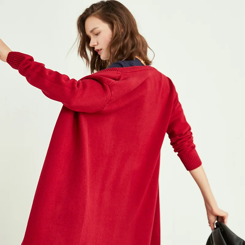 Зимний женский кашемировый длинный кардиган свитер Осеннее Модное теплое пальто