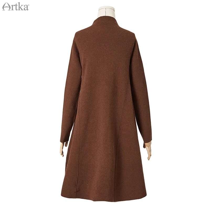 ARTKA Осень Зима Новое Женское платье Элегантное однотонное вязаное платье с высоким воротником платье с длинным рукавом LB10191D